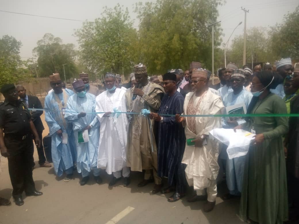 Federal Controller of Works in Kano, Engr. Yahaya Baba-Ali representing the Minister of Works and Housing, Babatunde Fashola, on Tuesday, at the inauguration of the 1.06-km road rehabilitated by the Federal Government at the Aminu Kano Teaching Hospital (AKTH), Kano