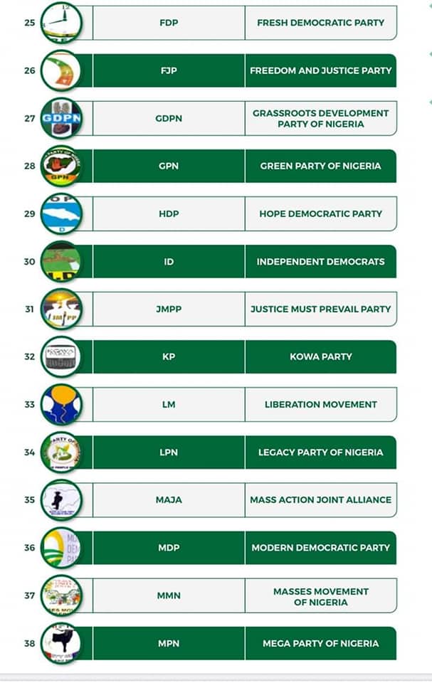 INEC de-registered parties 3