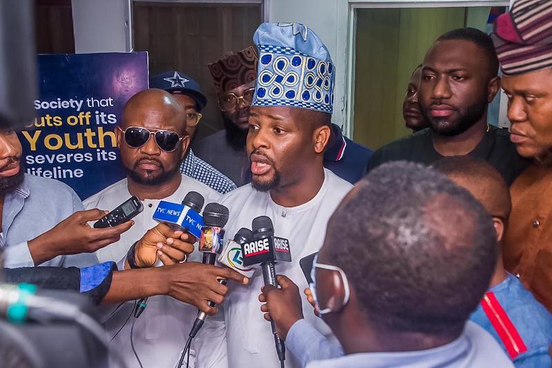 Idris Aregbe of Nigerian Youths for Tinubu speaks with newsmen in Lagos