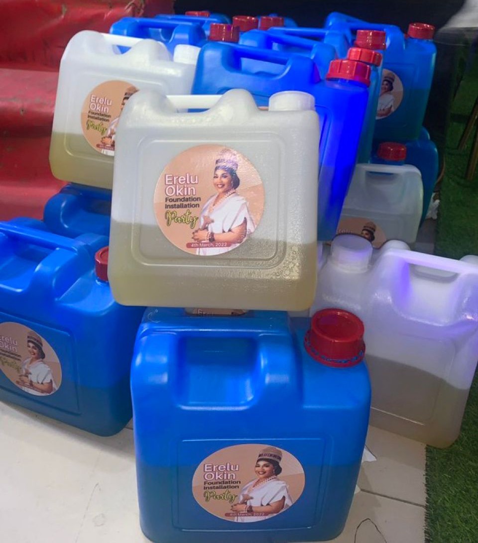 Kegs of petrol distributed as souvenir at a party in Lagos State.