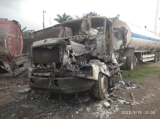 One of the burnt trucks at EFCC exhibit dump