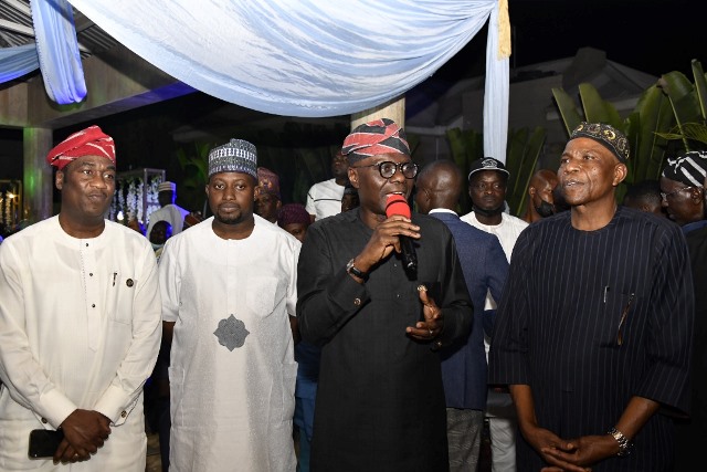 Lagos Deputy Governor, Dr. Obafemi Hamzat; Dayo Israel; Governor Babajide Sanwo-Olu and Chairman, Lagos All Progressives Congress (APC), Pastor Cornelius Ojebabi during a dinner at the Lagos Governor's Lodge, Abuja.