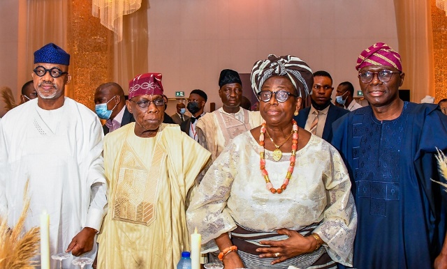 L-R: Abiodun, Obasanjo, Bola and Sanwo-Olu at the former president's 85th birthday