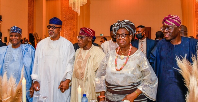 L-R: Tambuwal, Abiodun, Obasanjo, Bola and Sanwo-Olu at the event