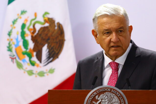 Mexico’s President Andres Manuel Lopez Obrador delivers a speech on the third anniversary of his presidential election victory at National Palace in Mexico City
