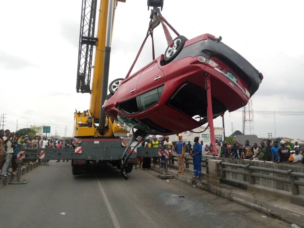 The car being removed from the river