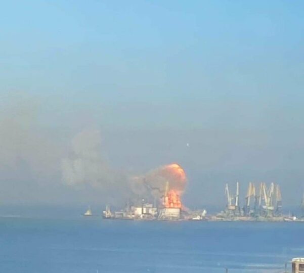 Russian ship on fire. Photo Ukraine navy