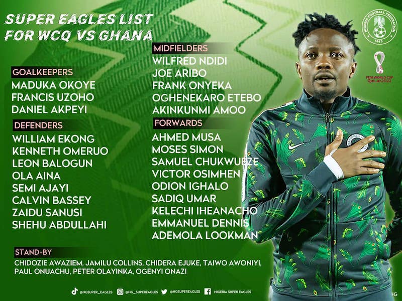 The Super Eagles List against Ghana