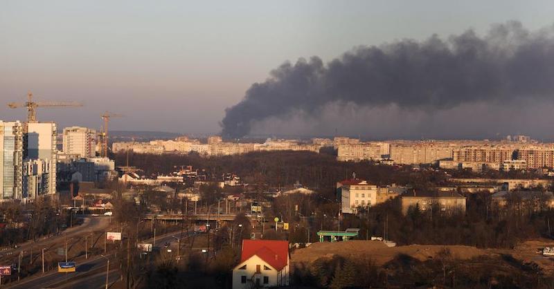 The plume of smoke in Lviv after missile attack on Friday