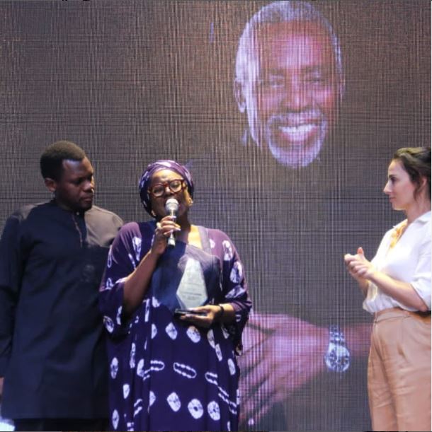 Olusola Jacobs and his mum, Joke Silva receiving a lifetime award on behalf of Olu Jacobs.