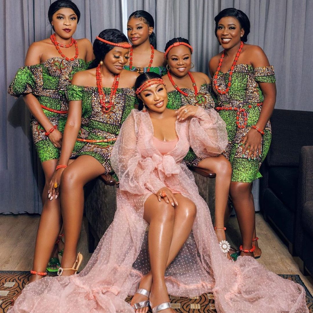 The Nollywood actress with bridesmaid during the wedding