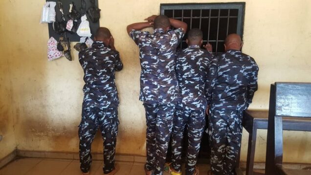 The four policemen,   arrested for alleged involvement in killing of a vigilante member, Ikponwonsa Aikpitanyi in Benin, Edo state