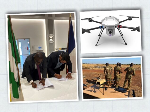 Ade Ogundeyin of Proforce Air Systems and Aeraccess CEO, Shehzaad CAllachand sign the agreement to make drones