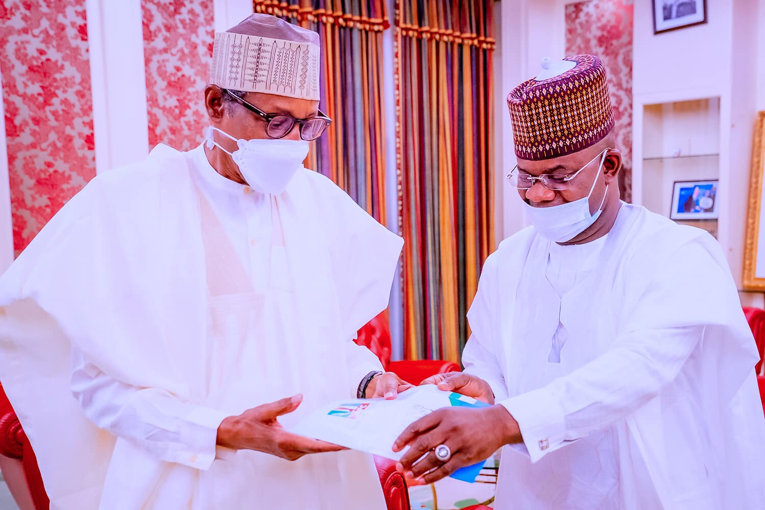 Yahaya Bello presents presidential form to Buhari