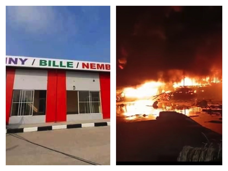 Bonny, Nembe, Bille jetty and the fire today