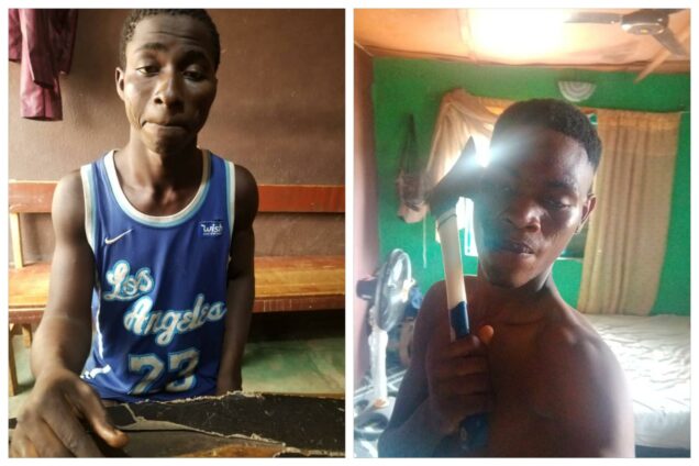 Two members of  Aiye cult gang, Habeeb Muideen a.k.a Oko 8 and Ibrahim a.k.a Ayin arrested by police during supremacy battle in Abeokuta, Ogun State