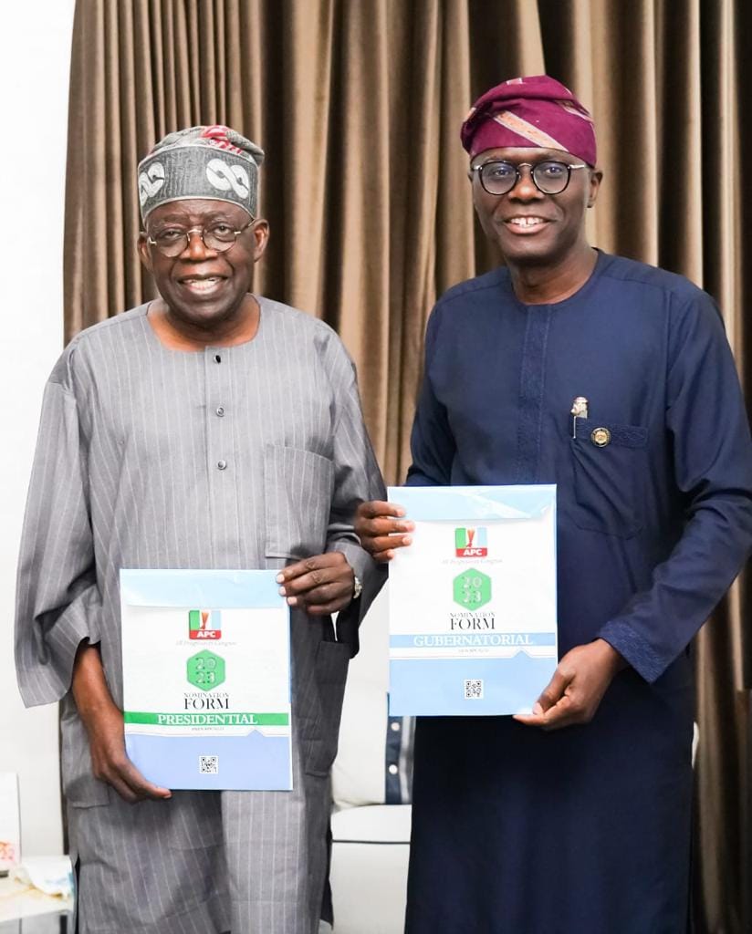 Tinubu and Sanwo-Olu with their forms