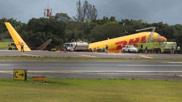 DHL Boeing 757-200 plane breaks into two on landing