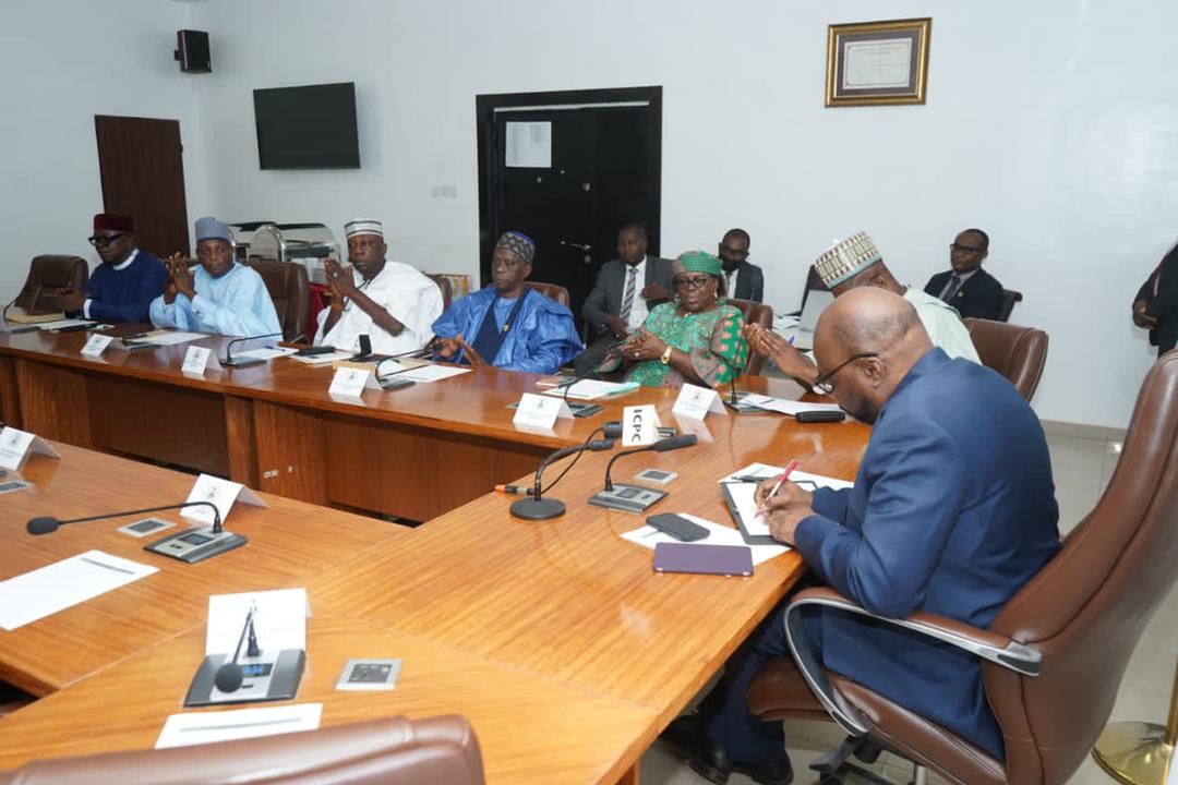 The new board members at the meeting with Chairman of ICPC, Professor Bolaji Owasanoye, SAN