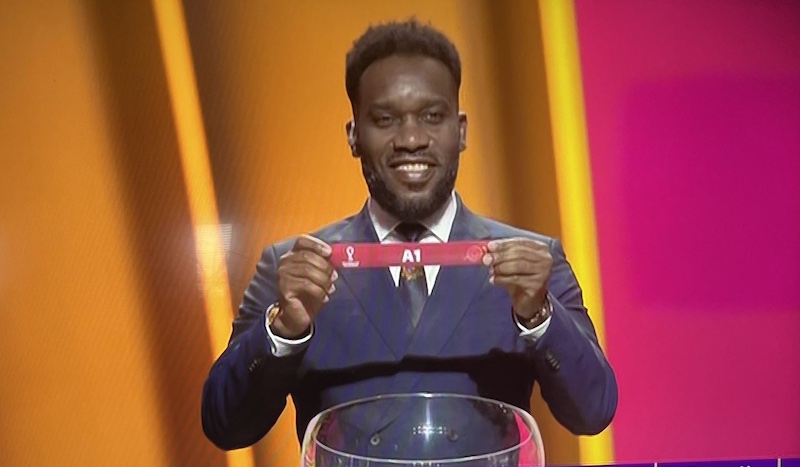 Jay Jay Okocha takes part in the Qatar World Cup draw