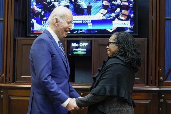 Judge Jackson and President Biden on Thursday after the Senate vote