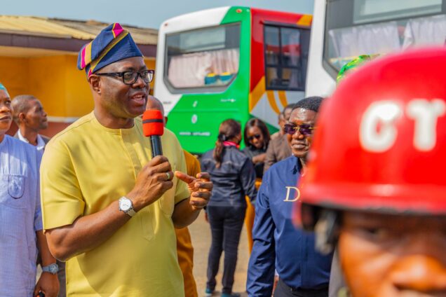 Oyo State Governor,  Mr Seyi Makinde, speaking during his visit to the premises of State-owned commuter buses, known as Pacesetter buses on Thursday