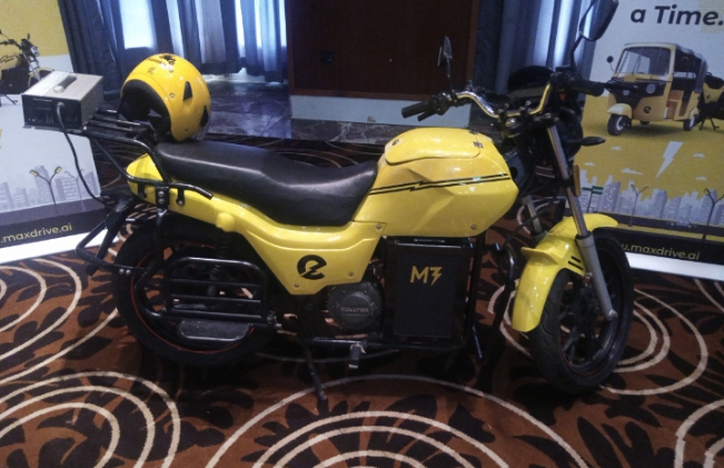 One of the electric- powered motorcycles manufactured by MAX Nigeria on display at the programme on Thursday in Lagos