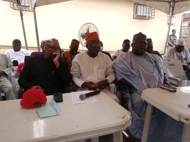 Former Anambra governor, Peter Obi and members of PDP in Ogun State on Monday during which he  asked for their support for his 2023 presidential ambition.