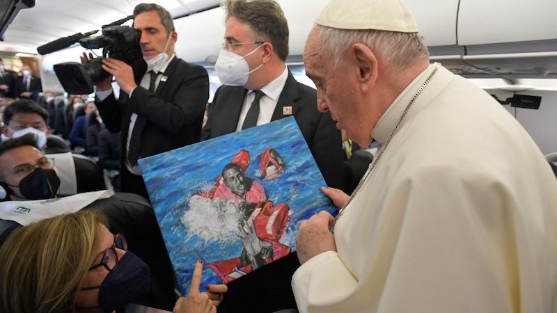 Pope Francis presented with a paint made by Daniel