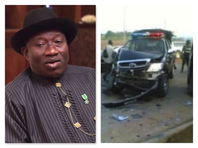 President Goodluck Jonathan and the vehicles involved in the crash