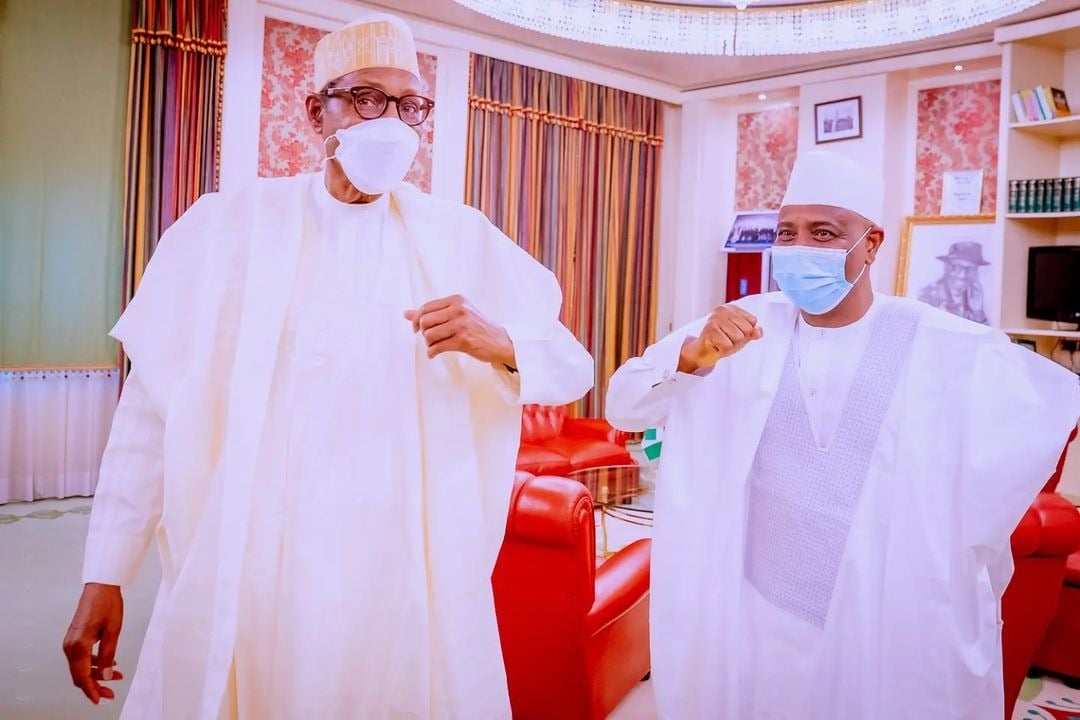 Buhari with Sokoto Governor Tambuwal during the visit