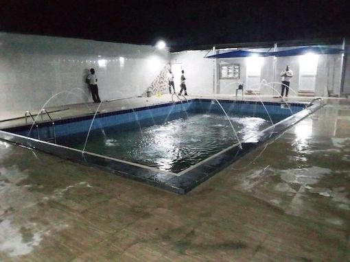 The swimming pool at the Merry Home hotel where people die