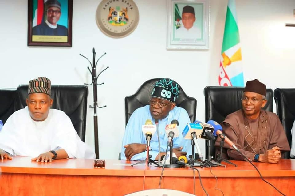 L-R: Shettima, Tinubu and El-Rufai during the visit
