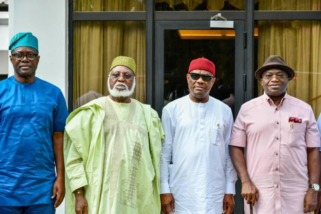 Makinde, Abdulsalami, Wike and another politician during the visit