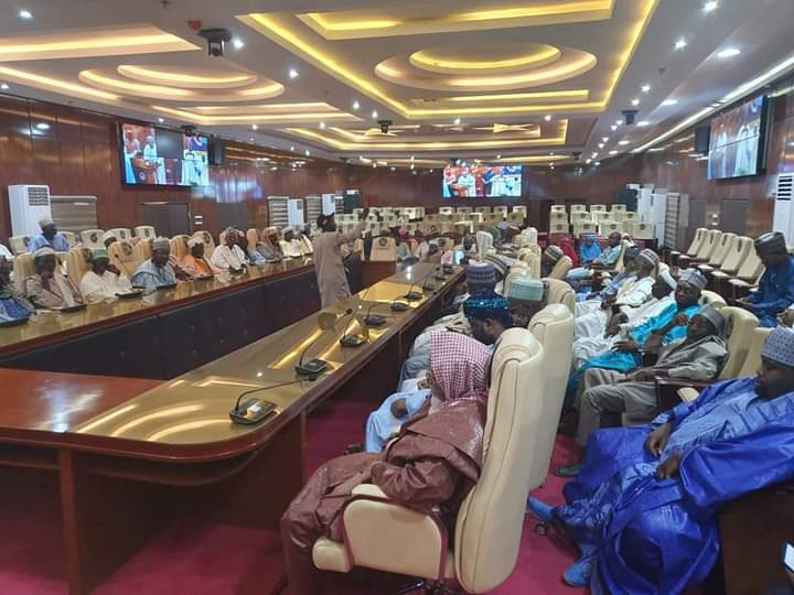 Clerics in Zamfara being addressed before they left for lesser Hajj in Saudi Arabia to go and pray against banditry on Wednesday