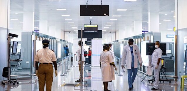 health workers at a Nigerian airport