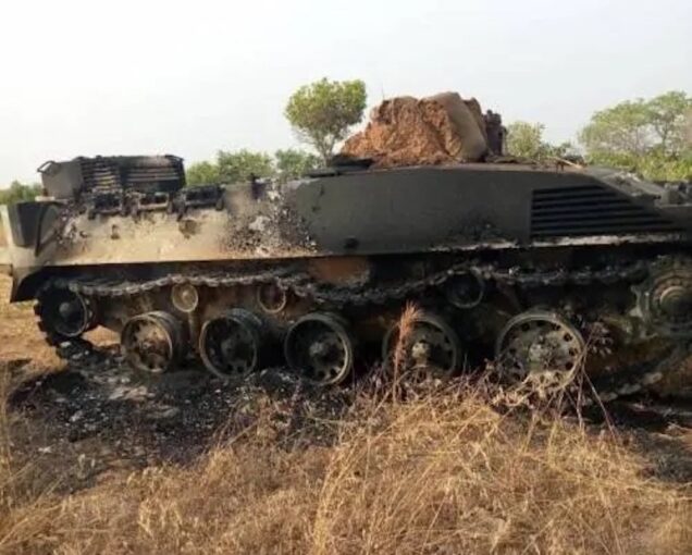 the armoured tanks destroyed by the terrorists