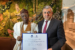 UN World Tourism Organization Secretary General Zurab Pololikashvili (right) presents offer of 100 Tourism Scholarships for Nigeria to the Minister of Information and Culture, Alhaji Lai Mohammed, in Madrid, Spain, on Tuesday night