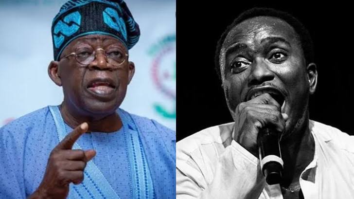 Asiwaju Bola Tinubu (left), Brymo (right)