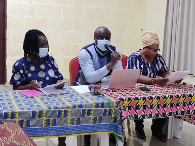 Tayo Akinpelu of Civil Society in Malaria Immunization and Nutrition (ACOMIN) and other staff of the NGO speaking at the event