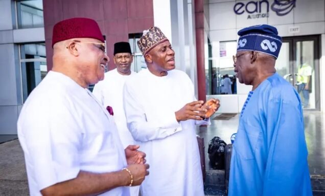 Amaechi and Tinubu with Ararume at the Lagos Airport on Tuesday
