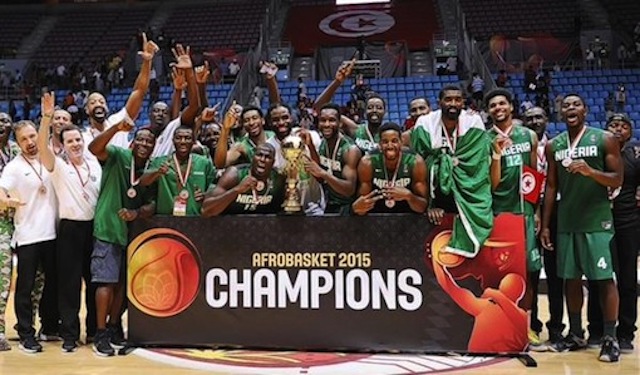 Nigeria's basketball team, D'Tigers celebrate their victory