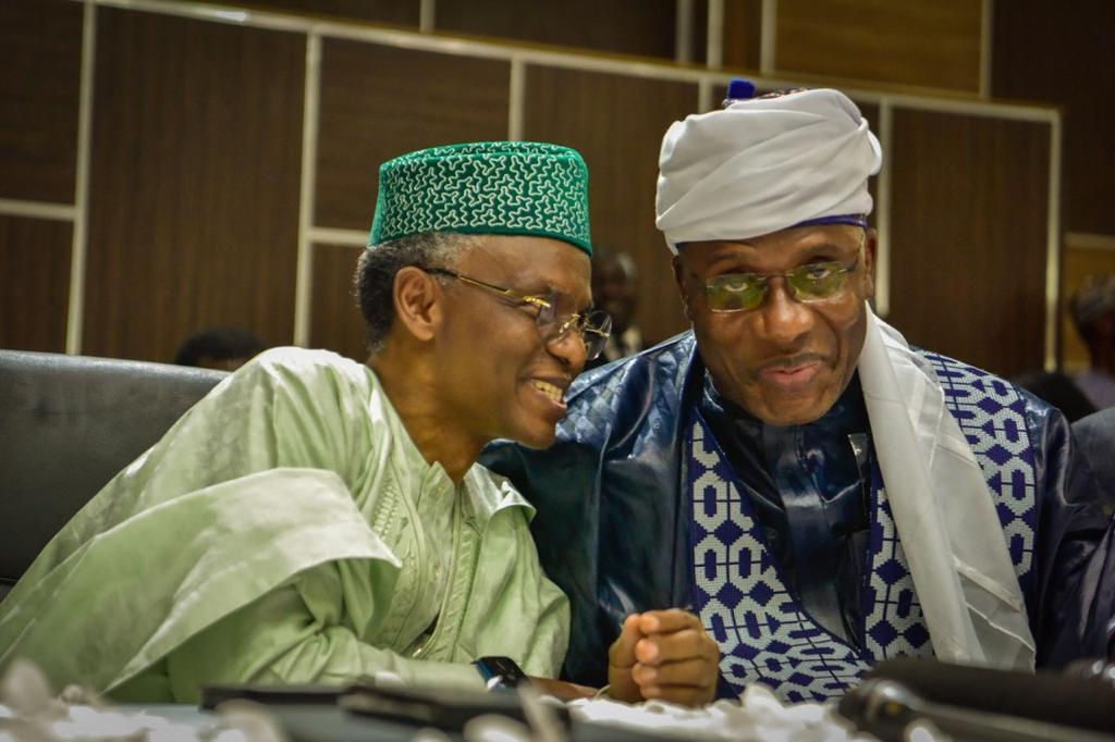 APC Presidential Aspirant, Rt Hon Chibuike Rotimi Amaechi (right) with Kaduna State Governor, Nasir El Rufai, during Amaechi’s consultative visit to Kaduna State APC delegates, Sunday.