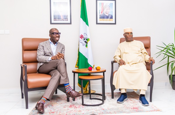 Governor Obaseki and Atiku in Benin, Edo State before his meeting with PDP delegates