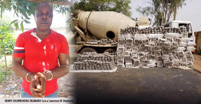 Henry Chukwuneku Okamaru with his drugs stored in concrete mixer