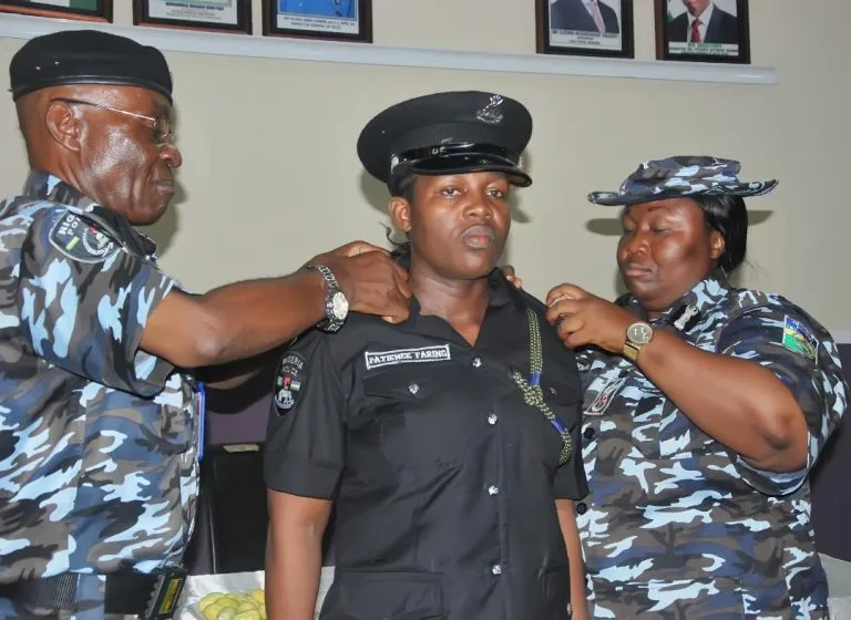 A newly promoted officer being decorated