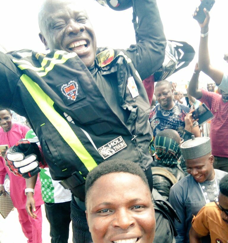 Live: London-Lagos Biker, Kunle Adeyanju, Arrives Seme Border