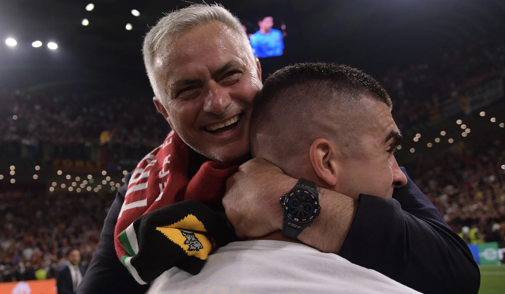Jose Mourinho celebrates Europa Conference League championship