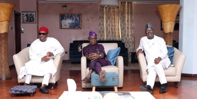 Wike, Obasanjo and Ortom during the visit