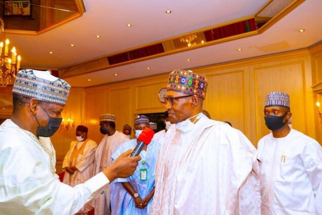 President Buhari speaks with NTA after the prayer